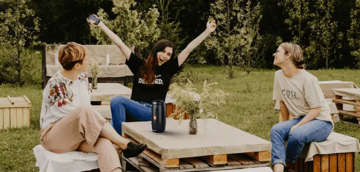 3 girls chilling in their backyard with Walla Sound